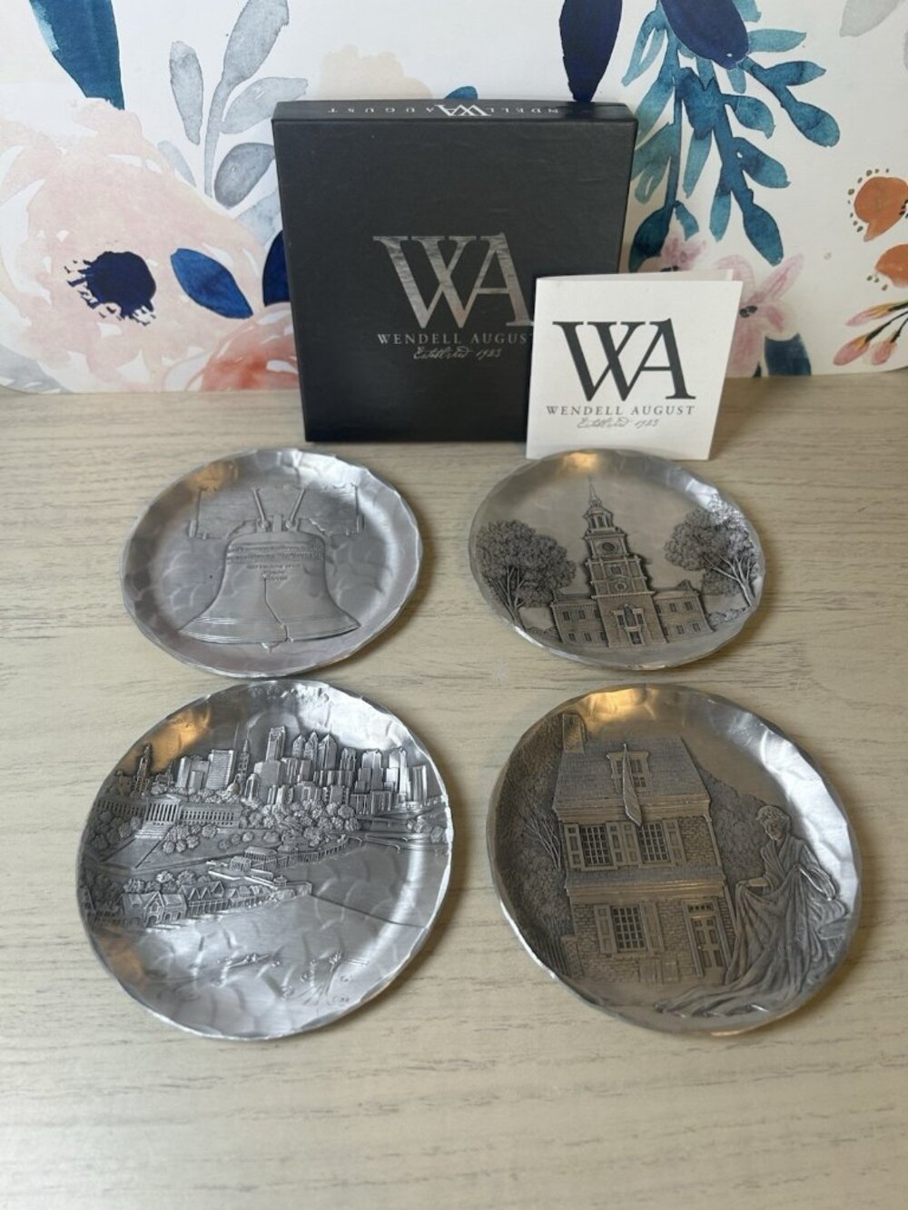 Wendell August Forge Amish Handmade Plates Set Of 4 Trinket Dishes USA With Box